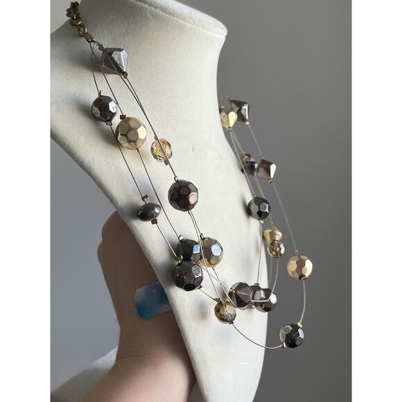 Chico's Antiqued Bronze Layered Multi Strand Necklace Beads 20” - Picture 2 of 6